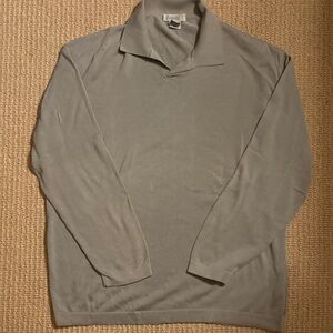 Zegna Sport Long-Sleeve Polo Shirt Light Gray Size L 100% Cotton Made In Italy